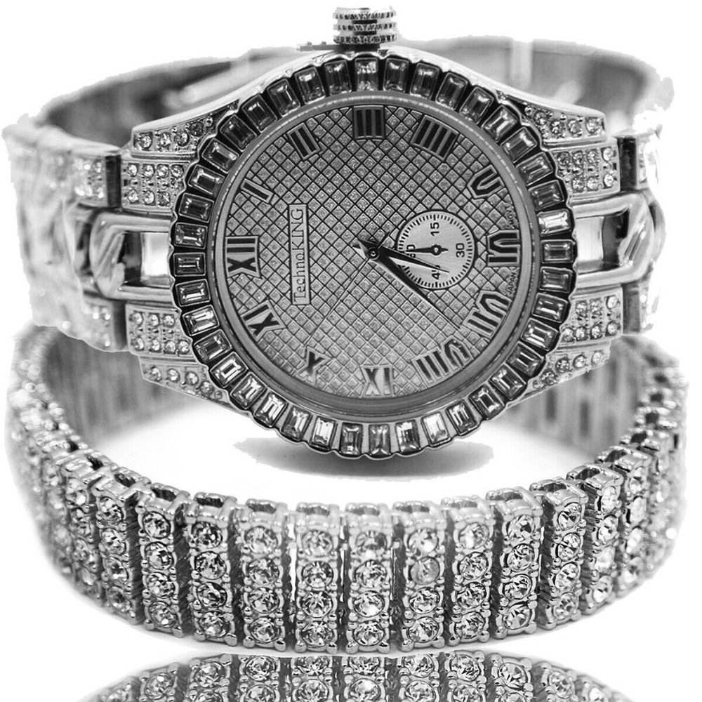 White Gold 45mm Watch + 4 Row Bracelet Set - Picture 2 of 4
